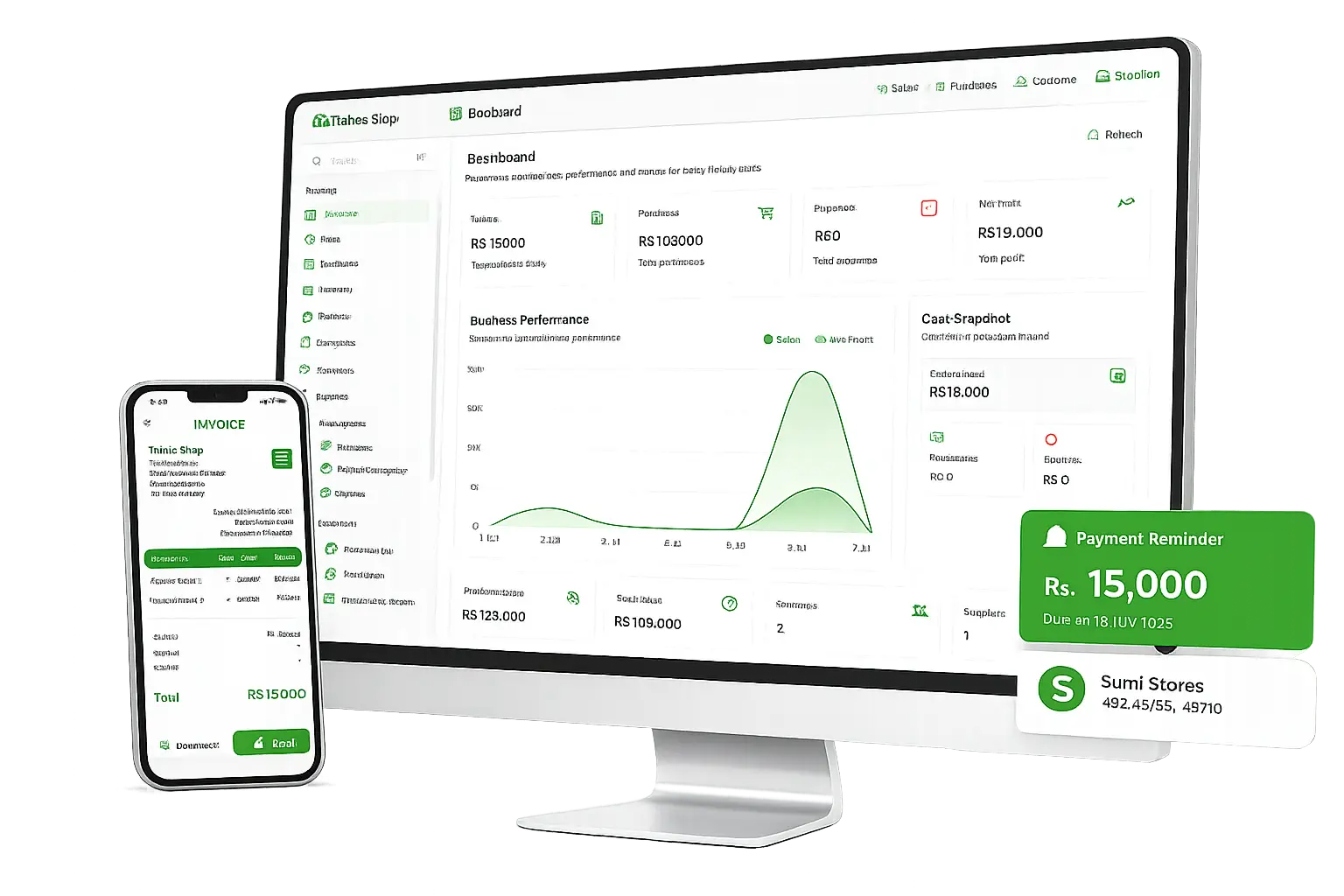 HisaabifyPOS dashboard shown across desktop and mobile devices